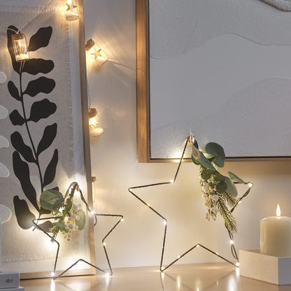 Set of 2 Micro LED Star Lights with Winter Foliage