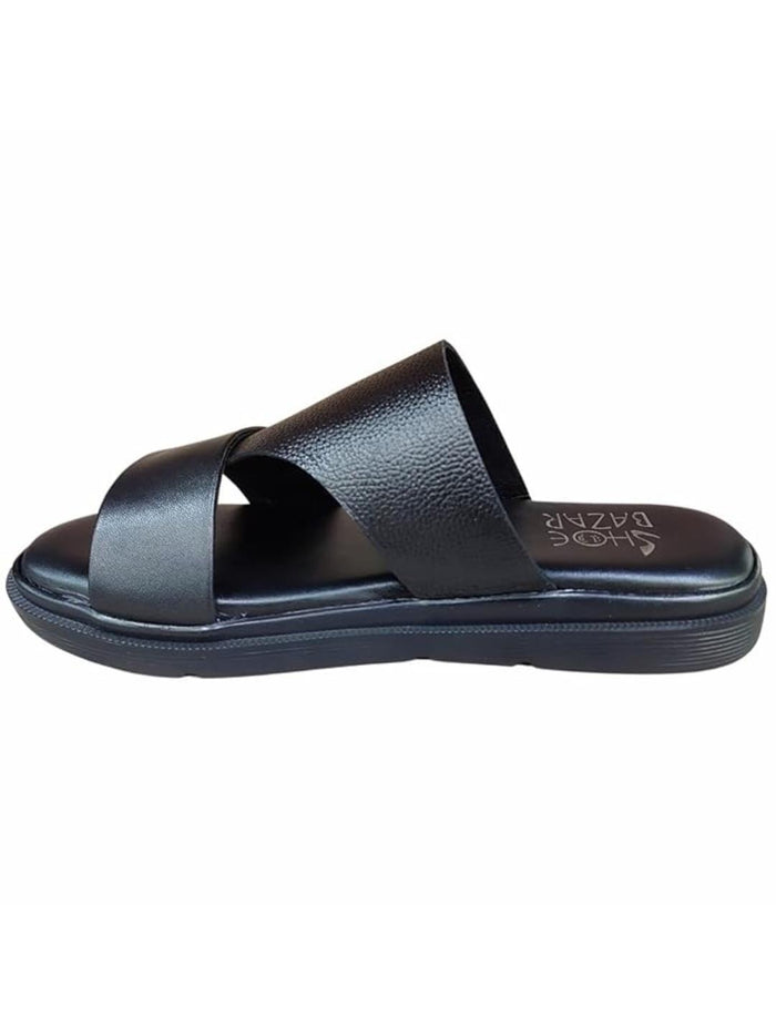 Shoe Bazar Black Genuine Leather Sandals for Men