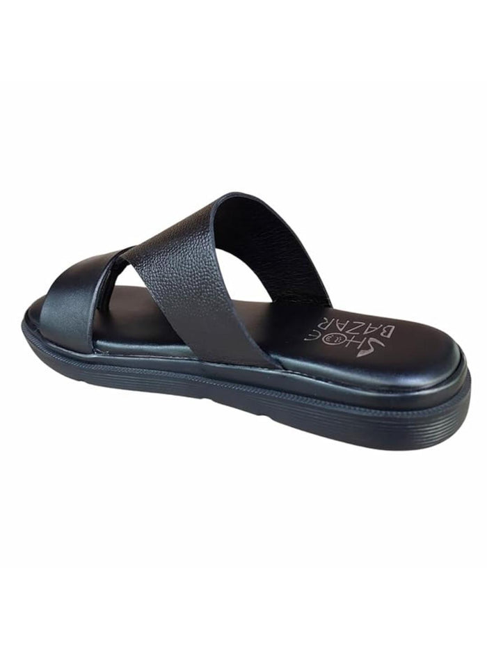 Shoe Bazar Black Genuine Leather Sandals for Men