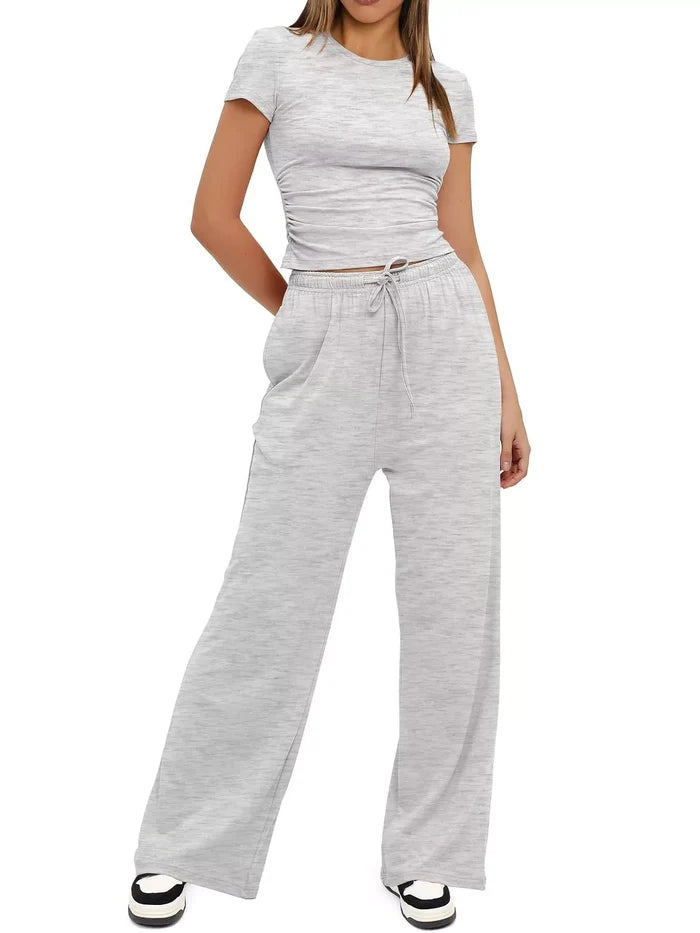 Short Sleeve Top and Drawstring Pants Set