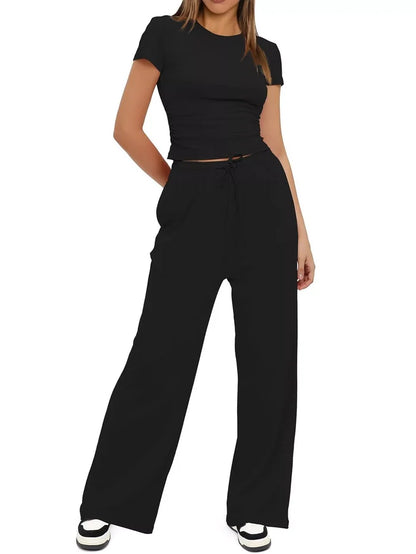 Short Sleeve Top and Drawstring Pants Set