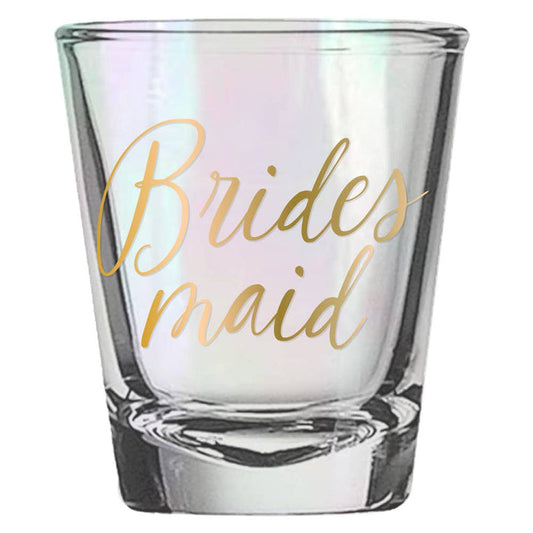 Bridesmaid shot glass with elegant design, featuring the soiree-sisters brand logo and decorative details for wedding celebrations.