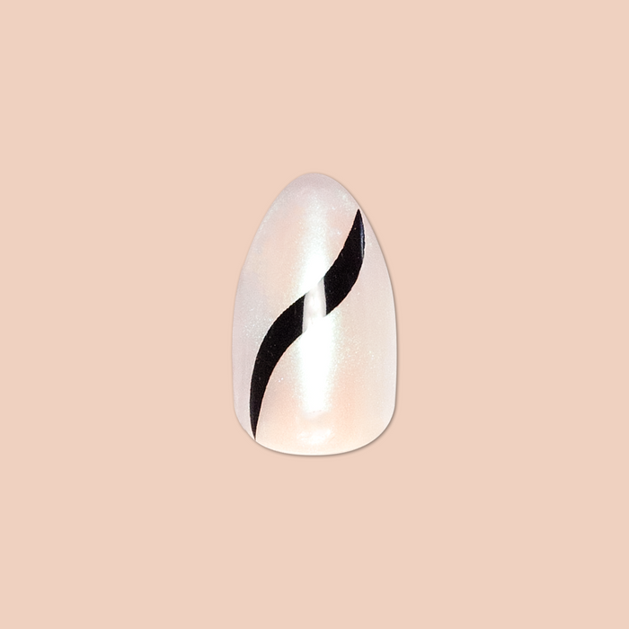Simple Twist - Press-On | Medium | Almond neutral nail with subtle black twist design for quick manicure application