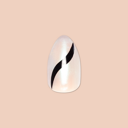 Simple Twist - Press-On | Medium | Almond neutral nail with subtle black twist design for quick manicure application