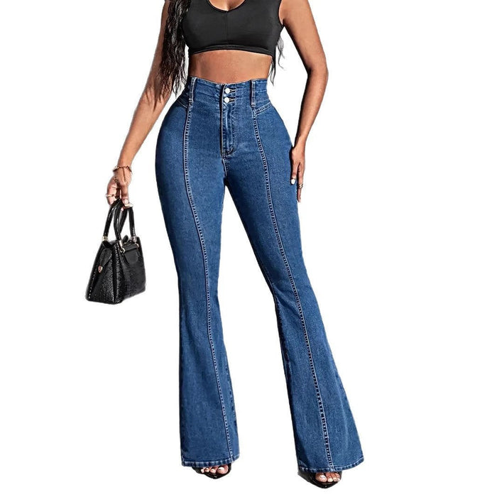 Slimming Elastic Mid-Waist Flared Jeans