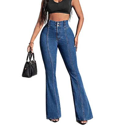 Slimming Elastic Mid-Waist Flared Jeans