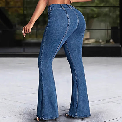Slimming Elastic Mid-Waist Flared Jeans