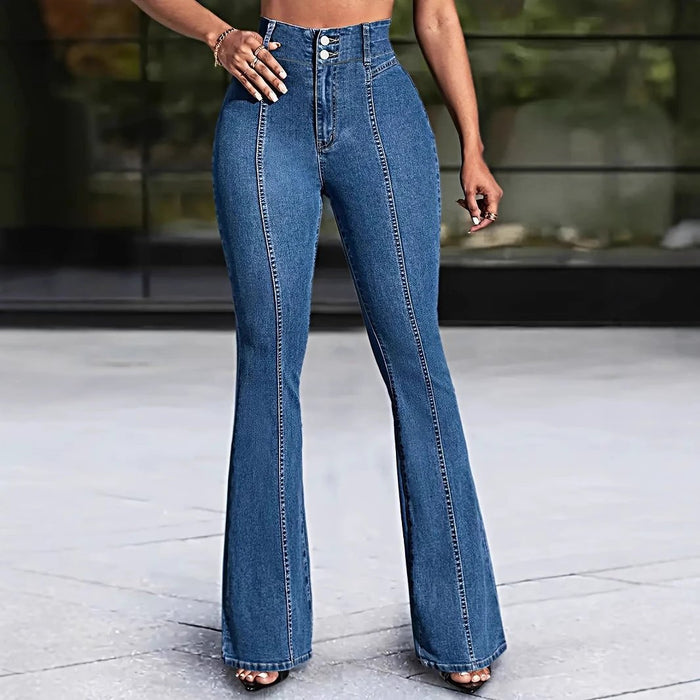 Slimming Elastic Mid-Waist Flared Jeans