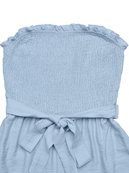 Smocked Strapless Ruffle Hem Romper