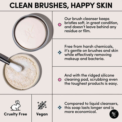 Solid Makeup Brush Cleanser Soap for Cosmetic Brushes with Silicone Cleaning Pad - Vanilla Fragrance, 2.45 Oz., Professional Makeup
