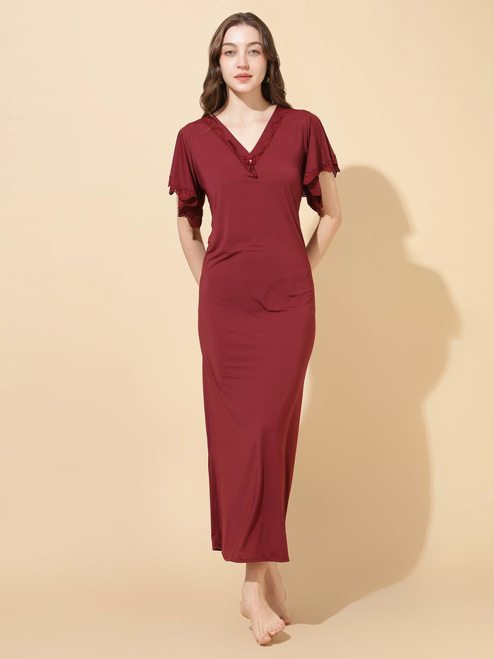 Deep red soft modal blend best designer nighty for women