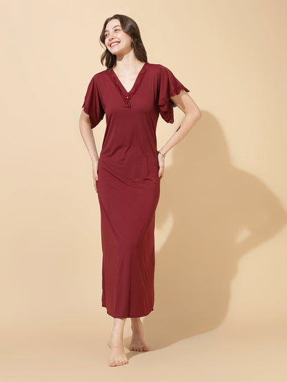 Deep red soft modal blend best designer nighty for women