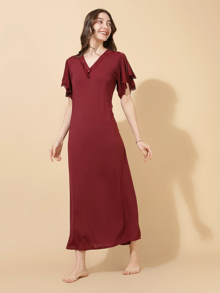 Deep red soft modal blend best designer nighty for women