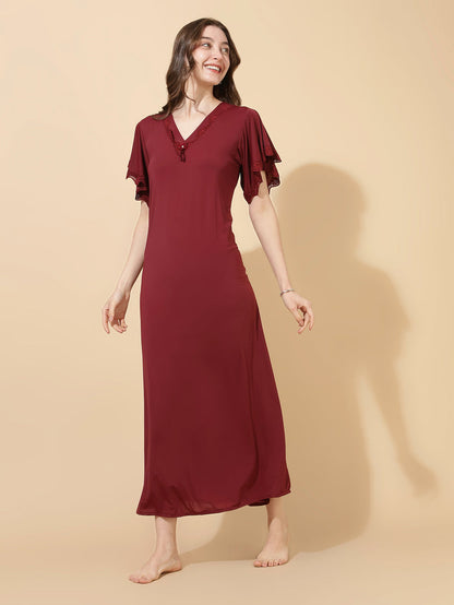 Deep red soft modal blend best designer nighty for women
