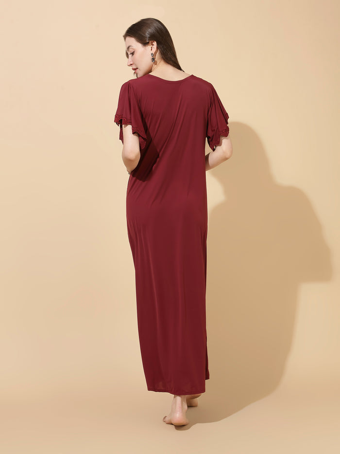 Deep red soft modal blend best designer nighty for women