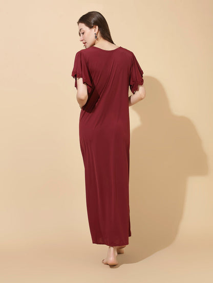Deep red soft modal blend best designer nighty for women