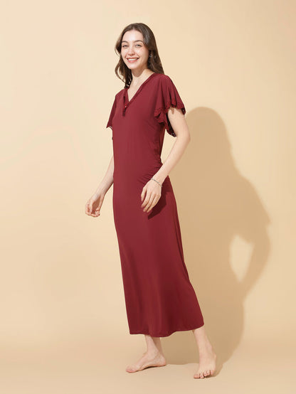 Deep red soft modal blend best designer nighty for women