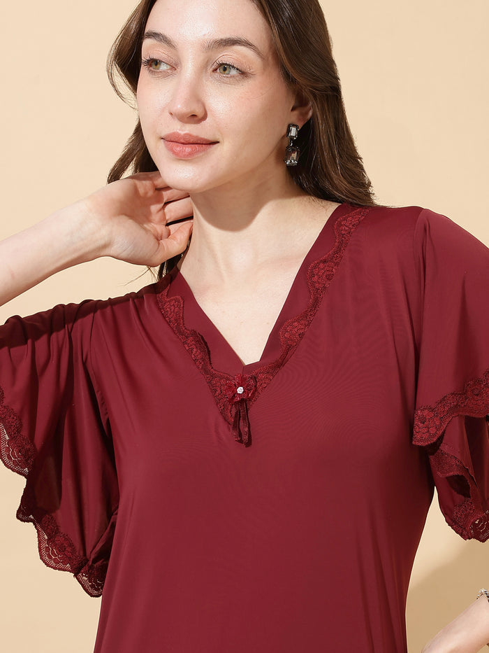 Deep red soft modal blend best designer nighty for women