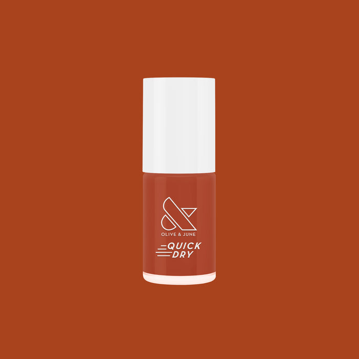 Olive and June Southwest quick dry nail polish bottle in warm terracotta shade for at-home mani and pedis.