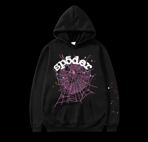 Sp5der Black Hoodie Purple Web