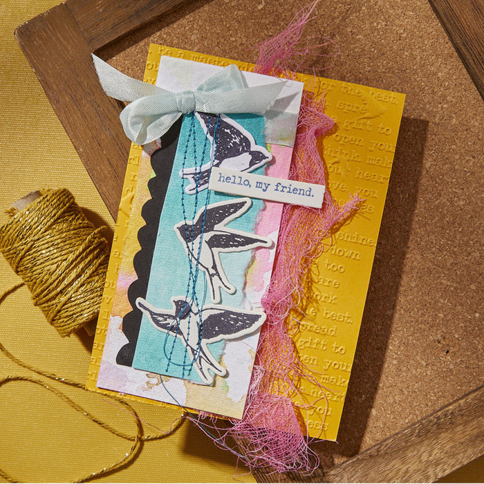 Spellbinder - 3D Embossing Folder - Collaged Birds - Soaring. Available at Embellish Away located in Bowmanville Ontario Canada. Example by brand ambassador.