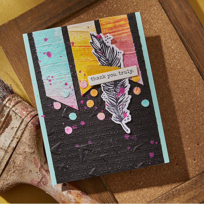 Spellbinder - 3D Embossing Folder - Collaged Birds - Soaring. Available at Embellish Away located in Bowmanville Ontario Canada. Example by brand ambassador.