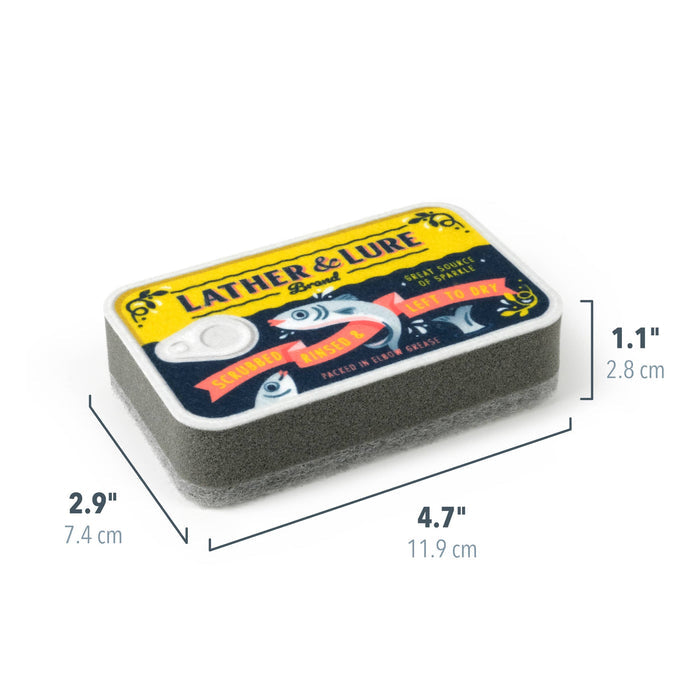 Set of two TIDY TINS sardine-shaped sponges by Fred & Friends, colorful kitchen cleaning sponges with fun sardine design