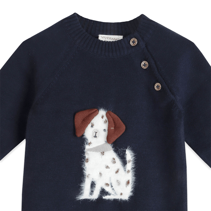 Organic Cotton Spotty Dog 3D Knit Baby Jumpsuit, Detail