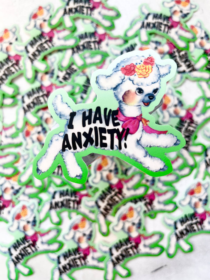 Sticker featuring "I Have Anxiety" text from The Coin Laundry, colorful design, perfect for decorating notebooks or laptops.