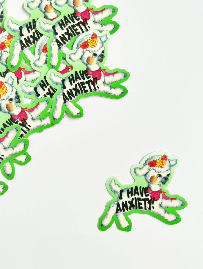 Colorful "I Have Anxiety" sticker by The Coin Laundry, featuring bold text and playful design, perfect for decorating notebooks or laptops.