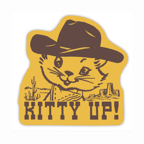Cute cowgirl cat sticker featuring a playful kitty with a cowboy hat, perfect for decorating notebooks or laptops.