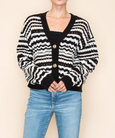 Striped Knit Button Down Cardigan