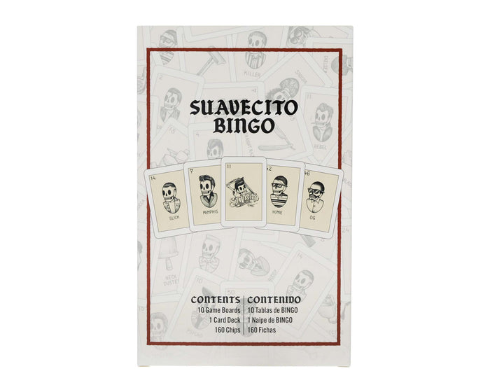 Suavecito Bingo packaging with cards and chips on a white background