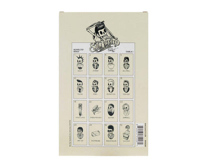 Packaging of tattoo flash sheets with brand logo on a beige background