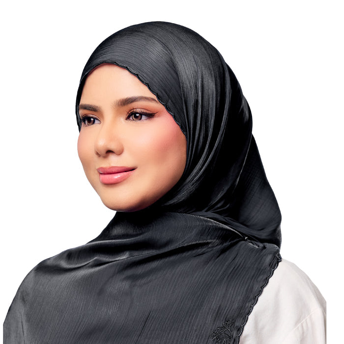 UMMA Sulam Juita Shiny Crinkle Satin Chiffon Scarf | Isetan KL Online Store
