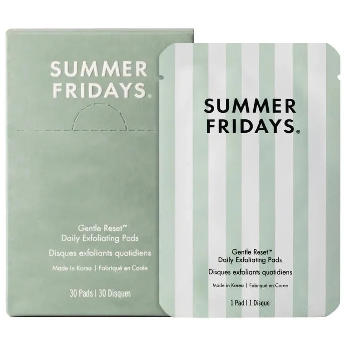 Summer Fridays Gentle Reset Daily Exfoliating Pads, 30-count, showing the unopened box of skincare exfoliation pads.