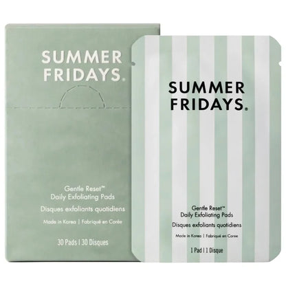 Summer Fridays Gentle Reset Daily Exfoliating Pads, 30-count, showing the unopened box of skincare exfoliation pads.