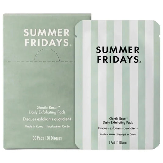 Summer Fridays Gentle Reset Daily Exfoliating Pads, 30-count, showing the unopened box of skincare exfoliation pads.