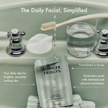 Summer Fridays Gentle Reset Daily Exfoliating Pads, 30 pads, skincare product with exfoliating texture in a sealed package