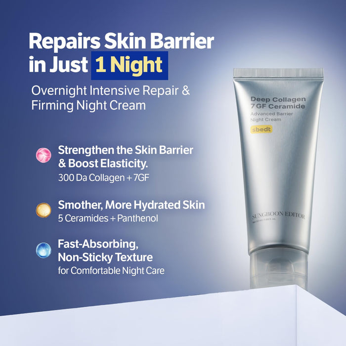 Sungboon Editor Deep Collagen 7GF Ceramide Advanced Barrier Night Cream 50ml كريم سونغبون إديتور الليلي المتطور لحماية حاجز البشرة، غني بالكولاجين 7GF والسيراميد. - Princess Cosmetics Qatar