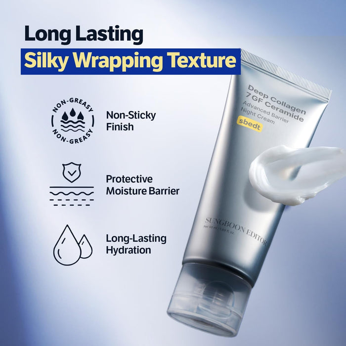 Sungboon Editor Deep Collagen 7GF Ceramide Advanced Barrier Night Cream 50ml كريم سونغبون إديتور الليلي المتطور لحماية حاجز البشرة، غني بالكولاجين 7GF والسيراميد. - Princess Cosmetics Qatar