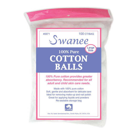 Swanee 100% Pure Cotton Balls Large, 100 Count, White