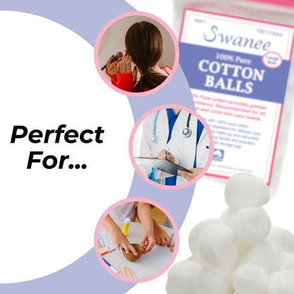 Swanee 100% Pure Cotton Balls Large, 100 Count, White