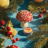 Swedish Dream Minty Mushroom Lip Balm by Kalastyle Soap Co. featuring a minty mushroom-shaped balm in a natural still life setting.