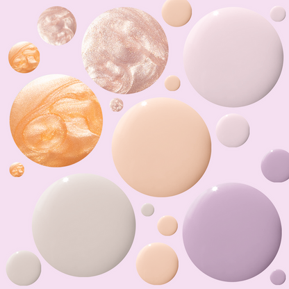 Sweet & Neutral showing soft sheer, opaque, and shimmer polish drops for quick dry at-home manicure options