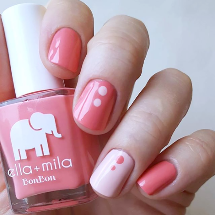 Sweet Tooth peach pink nail polish with polka dot accent nail art