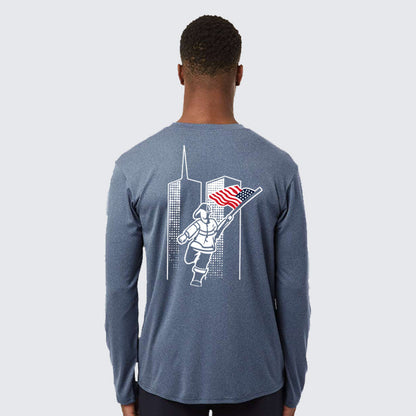 T2T Twin Towers Long Sleeve Performance Tee (Heather Navy)