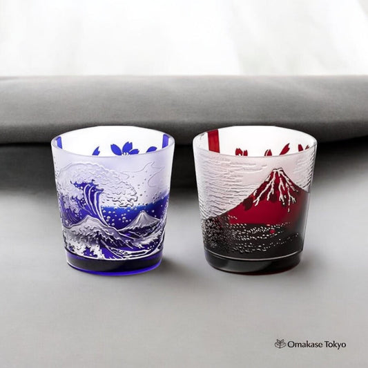 Taimuro Koubou Kiriko Red & Blue Fuji Glass