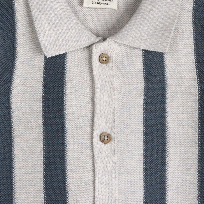 Tennis Collar & Stripe Organic Knit Baby Top & Shorts Set - Pearl Heather