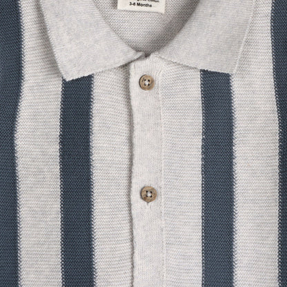 Tennis Collar & Stripe Organic Knit Baby Top & Shorts Set - Pearl Heather